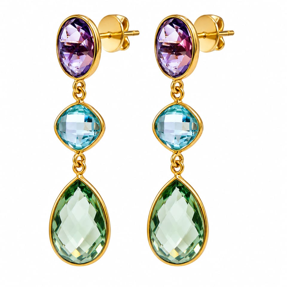 Luxury Green Amethyst Blue Topaz Earrings for Women