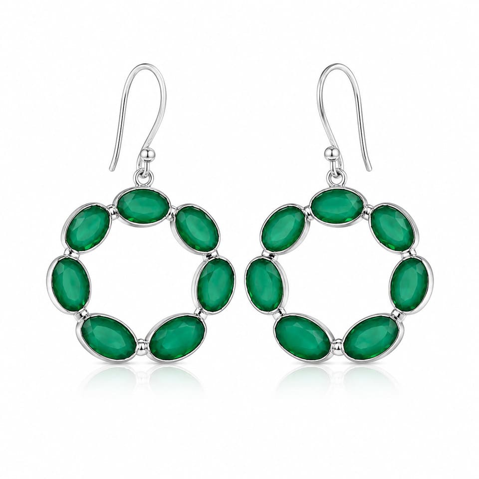 Emerald Green Circle Drop Earrings in 925 Sterling Silver