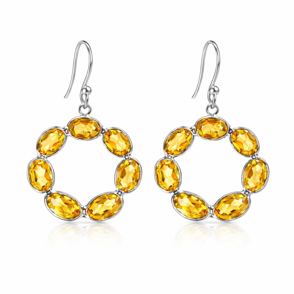 Handmade Citrine Hoop Earrings for Women Sterling Silver