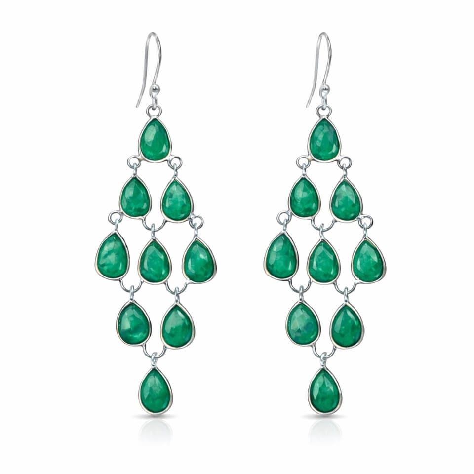 Emerald Chandelier Earrings for Women 925 Silver