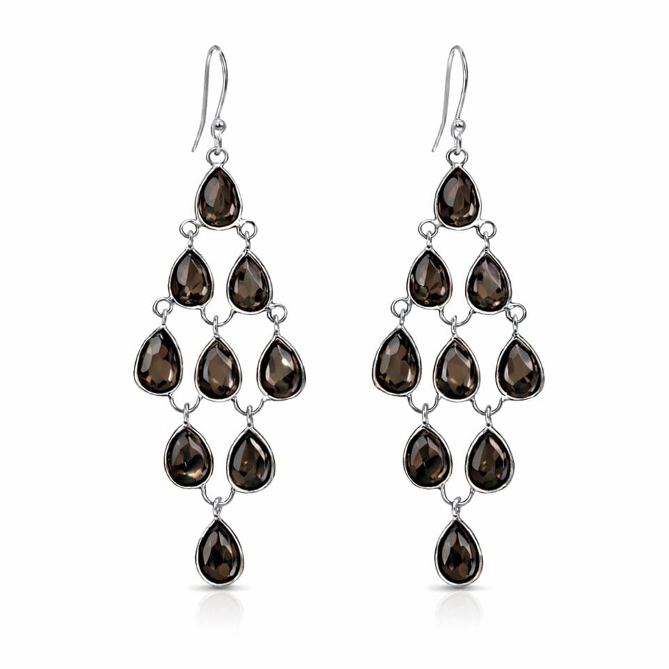 Smoky Topaz Teardrop Chandelier Earrings in Sterling Silver