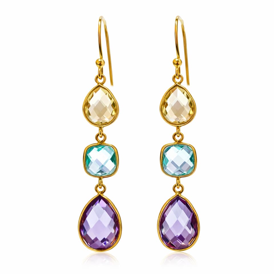 Amethyst Blue Topaz Statement Drop Earrings for Women