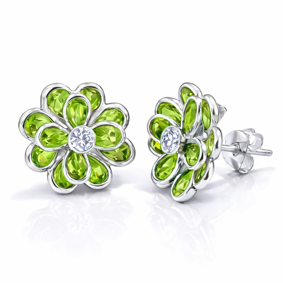 Floral Peridot & Moissanite Stud Earrings for Women