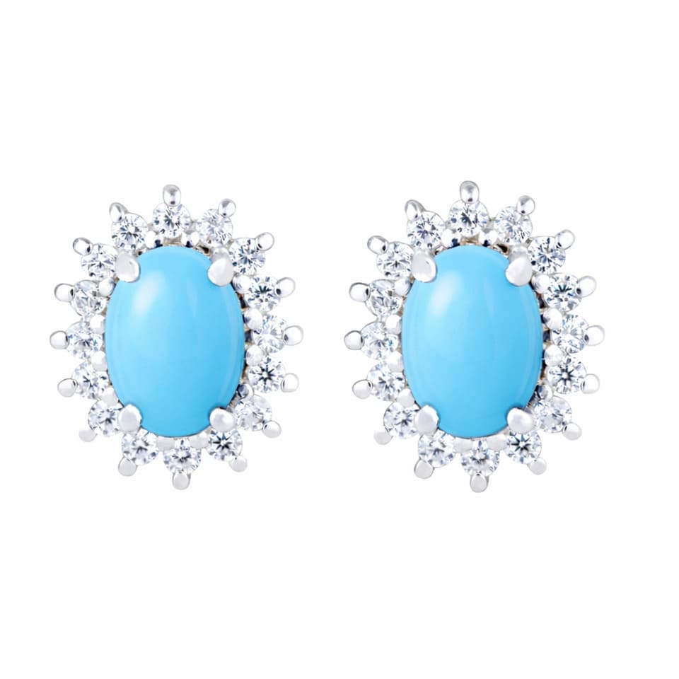 Natural Turquoise Halo Stud Earrings in Sterling Silver