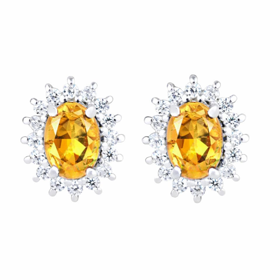 Dainty Citrine Stud Earrings for Women, Elegant Halo Gemstone Earrings