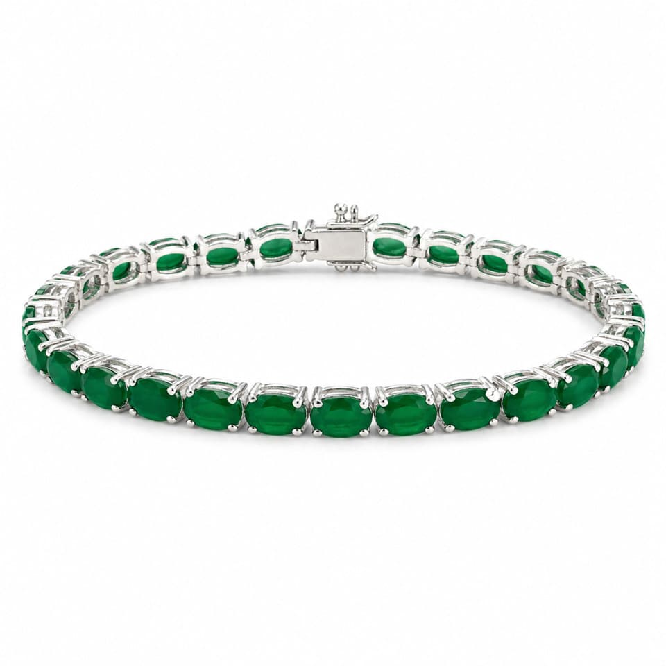 Handmade Emerald Tennis Bracelet 925 Silver Dainty Stackable Jewelry