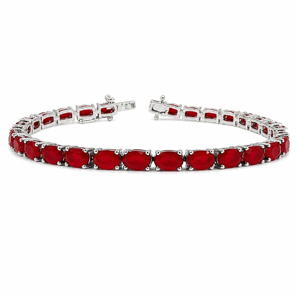 Dainty Ruby Link Bracelet Handmade Tennis Style Stackable Jewelry