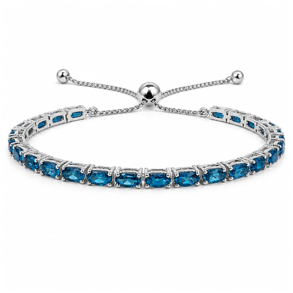 London Blue Topaz Silver Bracelet Handmade Adjustable Bolo Stack Jewelry