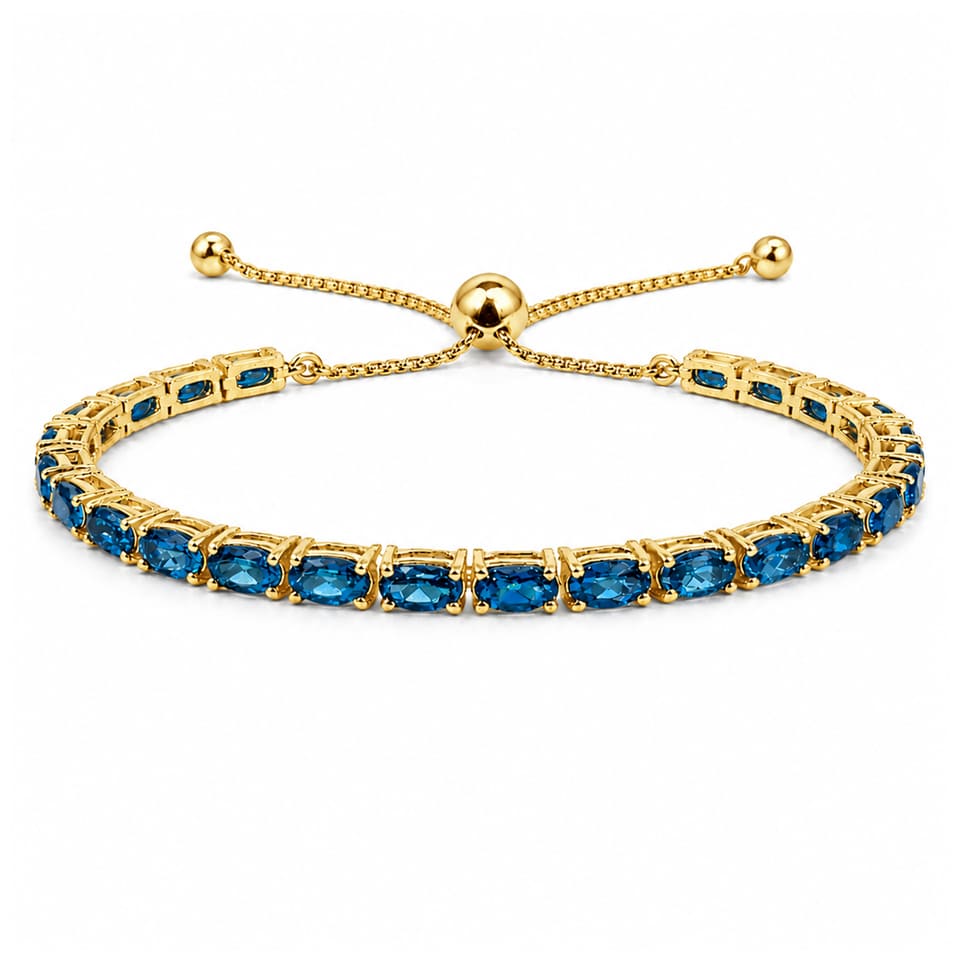 Gold Tone London Blue Topaz Bracelet Handmade Adjustable Dainty Jewelry