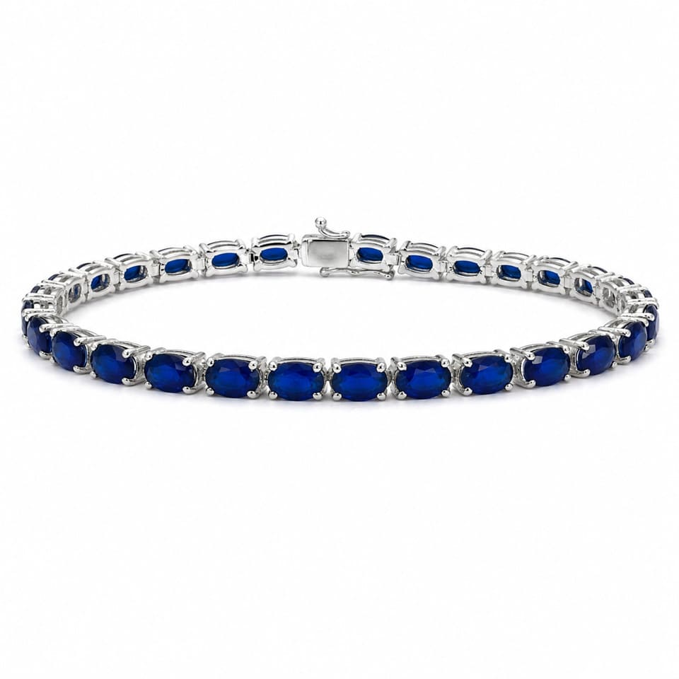 Classic Blue Sapphire Bracelet Handmade Dainty Tennis Stack Jewelry