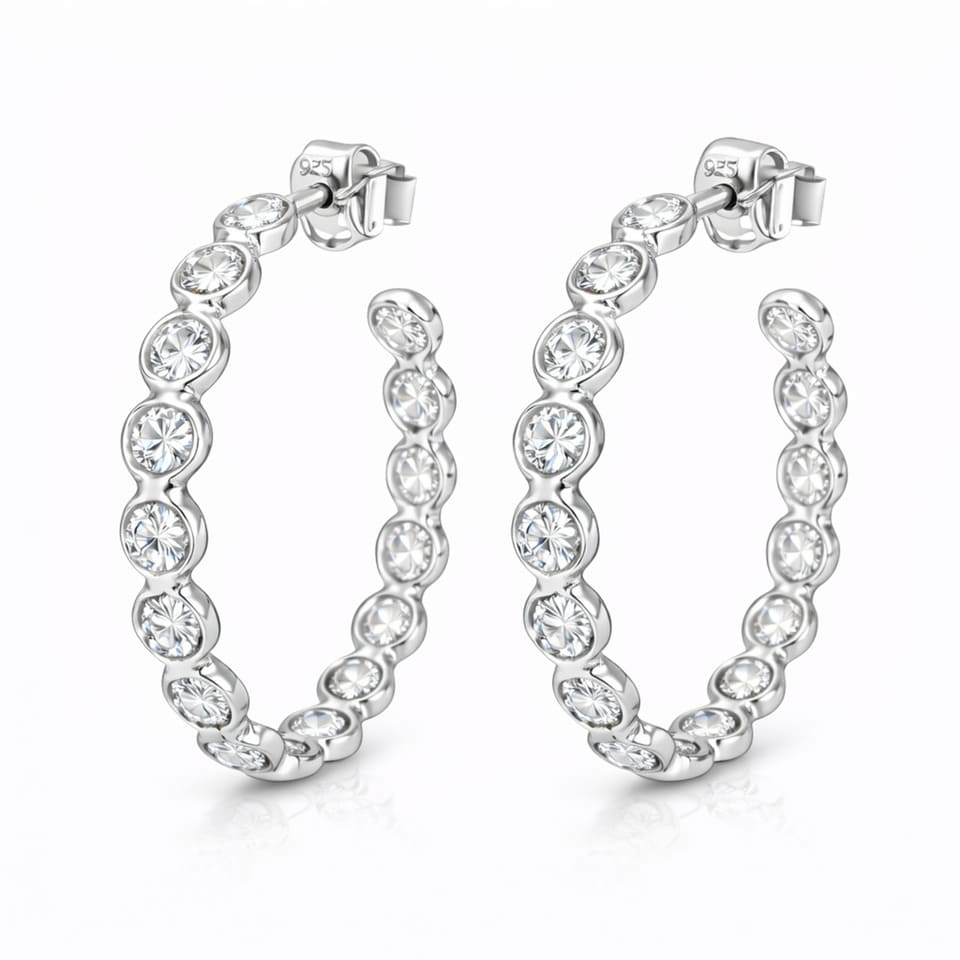 Moissanite Hoop Earrings 925 Sterling Silver, Round Brilliant Cut Hoop Earrings for Women