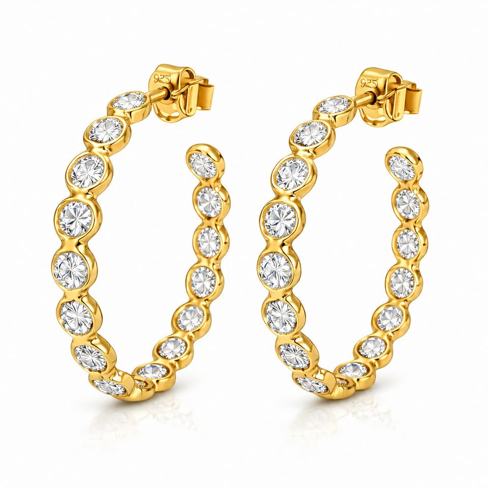 Moissanite Gold Hoop Earrings for Women, 14K Gold Plated Silver Brilliant Cut Hoops