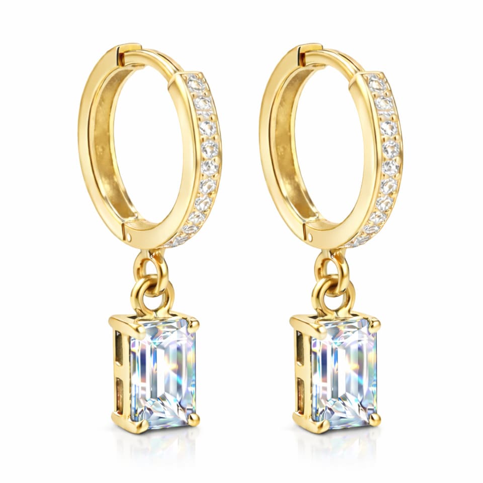 Moissanite Dangle Hoop Earrings for Women, Gold Plated 925 Sterling Silver Statement Jewellery