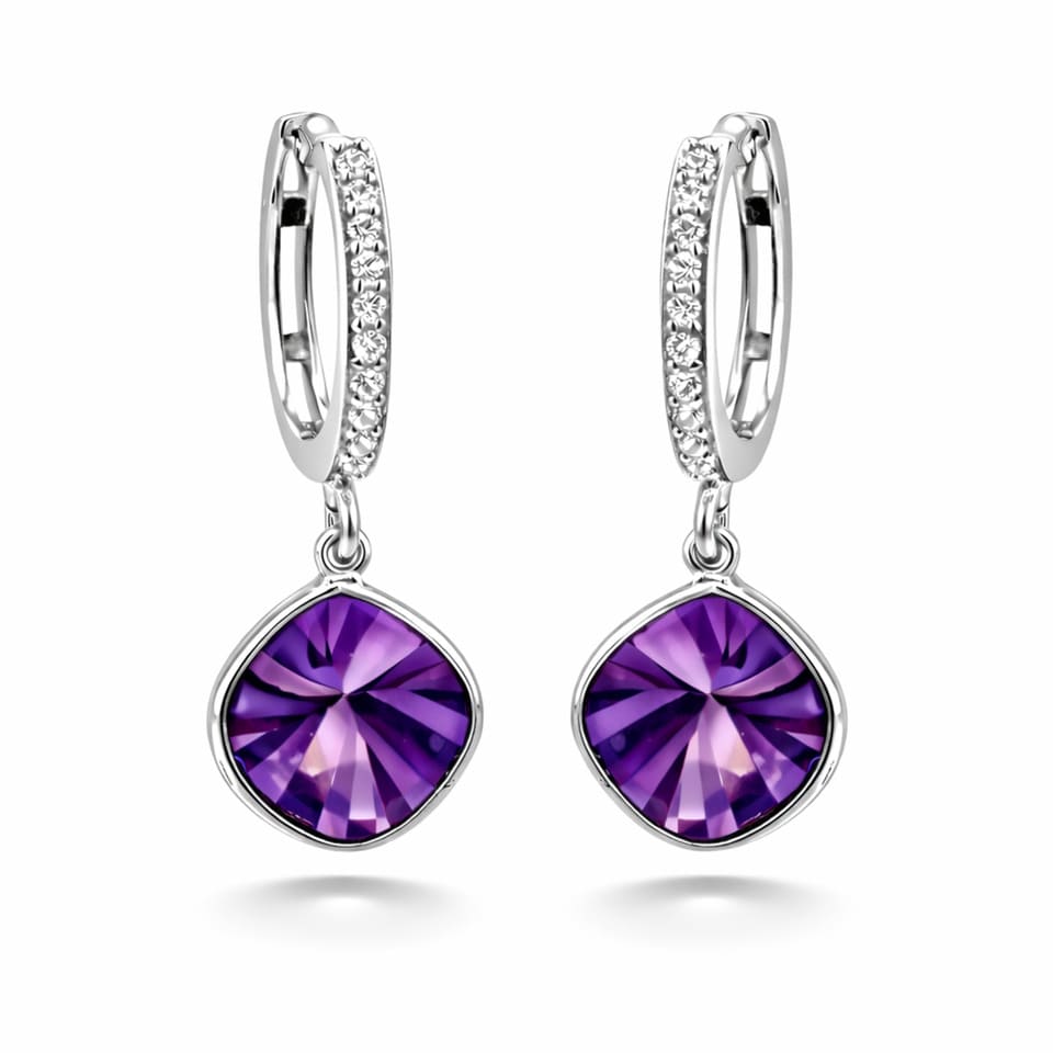 Luxury Amethyst Earrings for Women, 925 Sterling Silver Purple Gemstone Hoop Jewellery Gift for Her